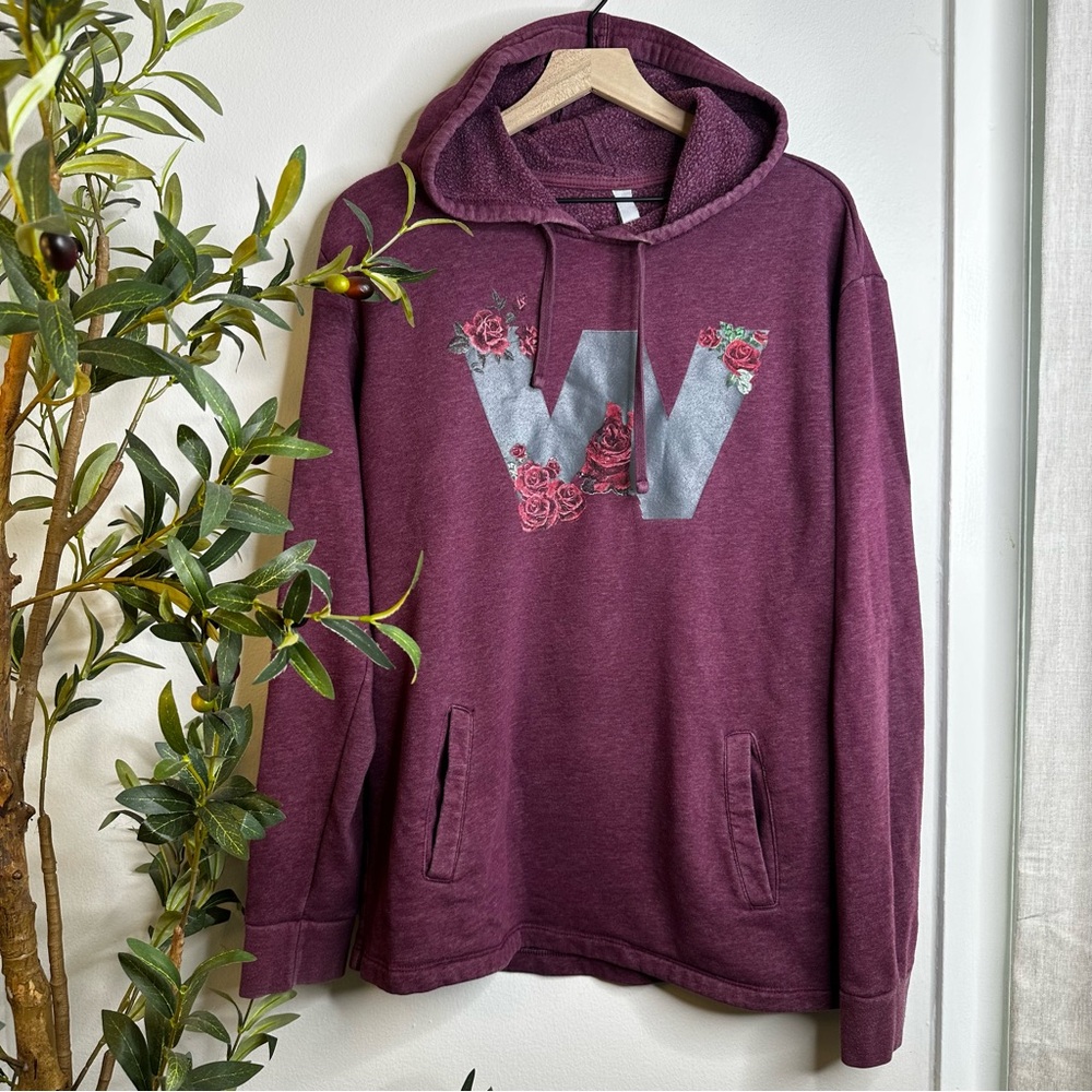 Next Level Wolf Hoodie Burgundy with Floral W Design Large